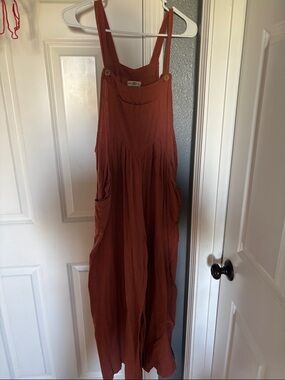NATURAL LIFE Rust Brown Loose-Fit Jumpsuit Overalls
